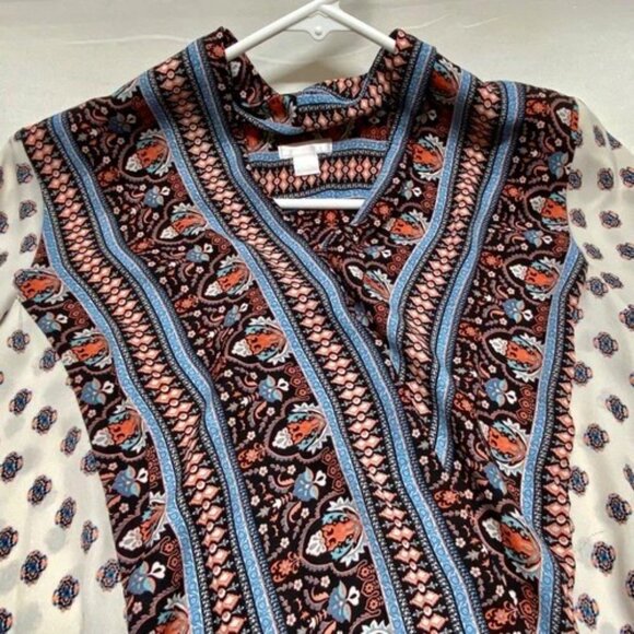 Xhilaration Wrap Front Blouse Women's XS Paisley Long Sleeve V-Neck Boho Top EUC - Picture 6 of 6